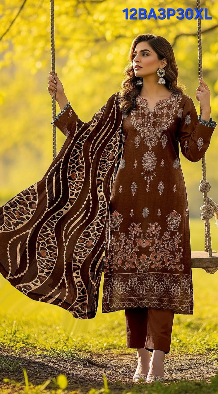 Bana Dora Embroidered Suit With Palachi Shawl