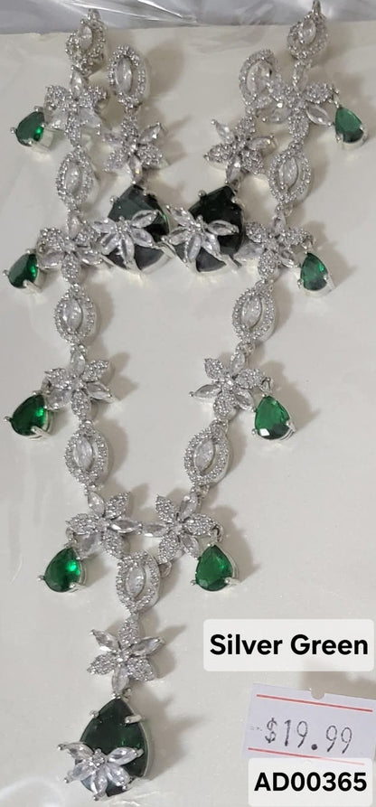 AD Crystal & Teardrop Stone Necklace Set