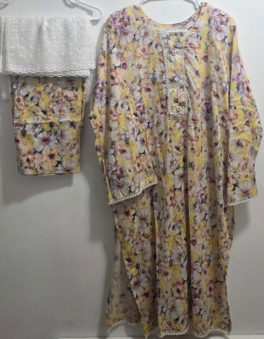 Lawn 3pc Suit with Chickenkari Dupatta