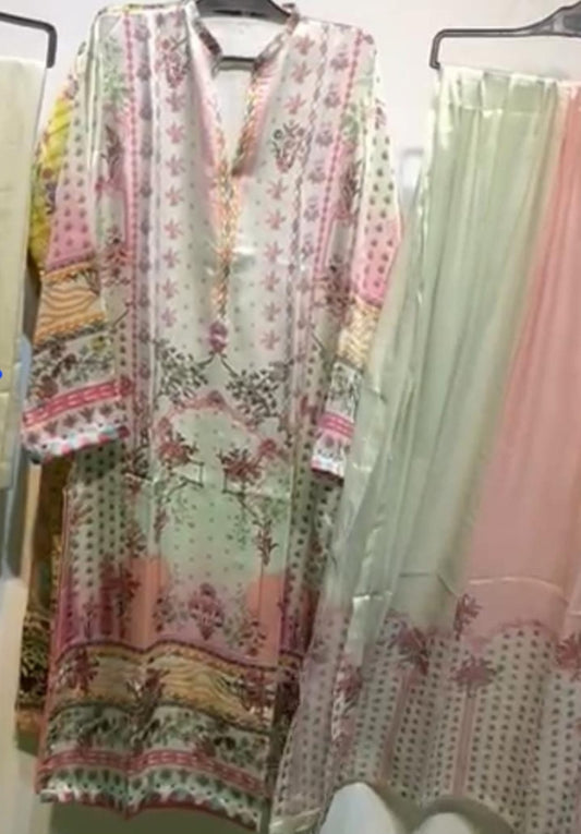 Digital Printed Silk 3-PC Smart-Stitched Palazzo Suits