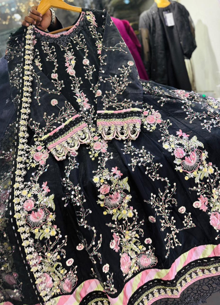 Net Embroidered 3pc Maxi Suit