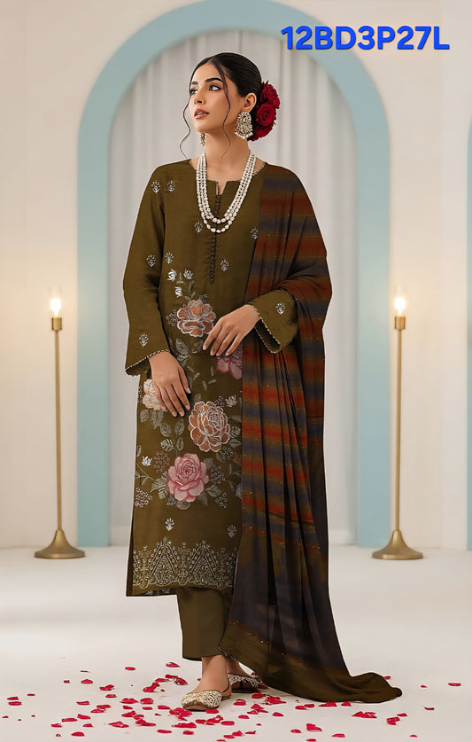 Peachwool Embroidered Suit With Pashmina Kashmiri Shawl