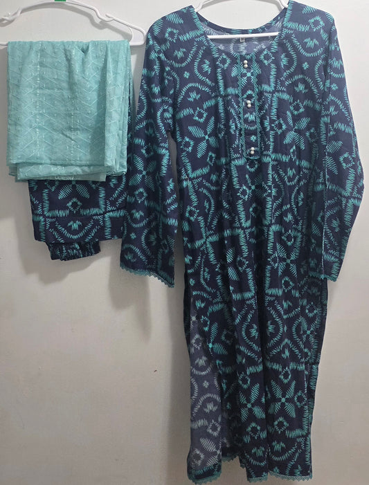 Lawn 3pc Suit with Chickenkari Dupatta