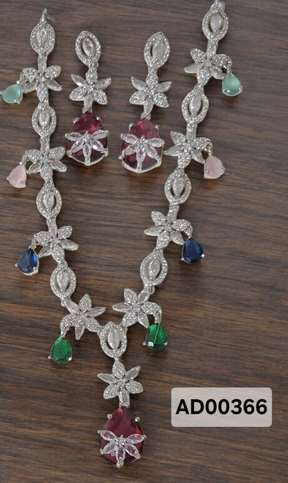 AD Crystal & Teardrop Stone Necklace Set