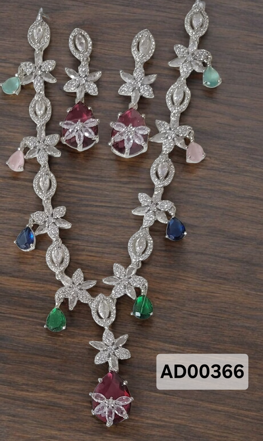 AD Crystal & Teardrop Stone Necklace Set