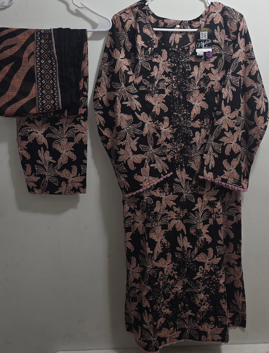 Lawn 3pc Suit with Chiffon Dupatta