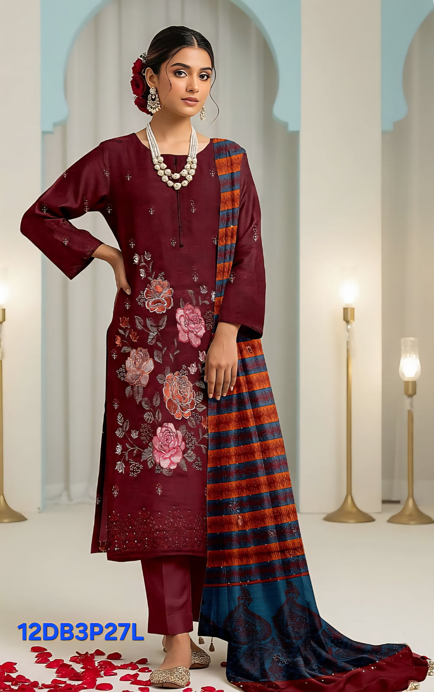 Peachwool Embroidered Suit With Pashmina Kashmiri Shawl