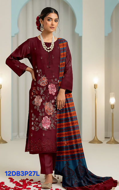 Peachwool Embroidered Suit With Pashmina Kashmiri Shawl