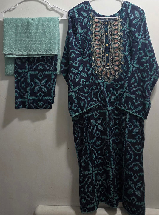 Lawn 3pc Suit with Chickenkari Dupatta