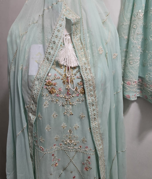 Chiffon Embroidered 3pc Gharara Suit