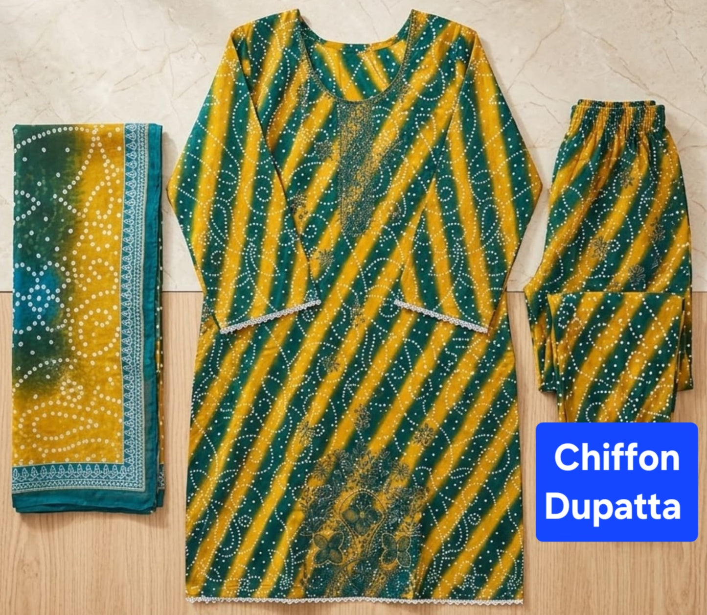 Lawn 3pc Suit with Chiffon Dupatta