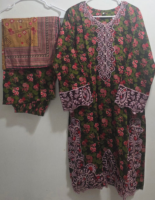 Lawn 3pc Suit with Patchwork