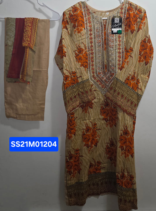 Lawn 3pc Suit with Chiffon Dupatta