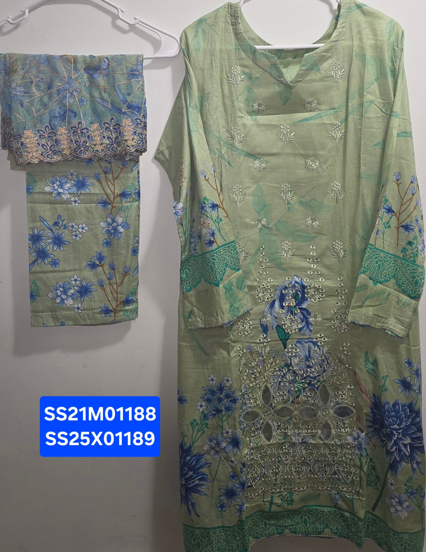 Lawn 3pc Suit with Chiffon Cutwork Dupatta