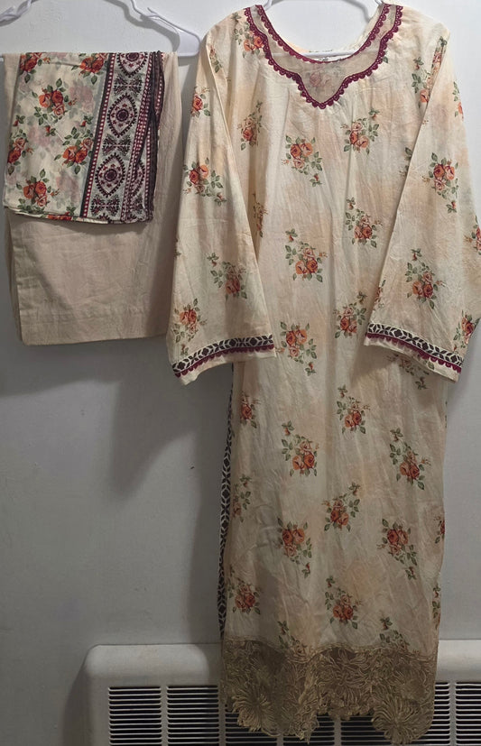 Lawn 3pc Suit with Patchwork