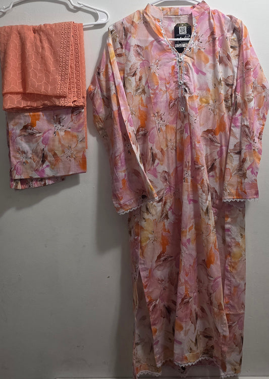 Lawn 3pc Suit with Chickenkari Dupatta