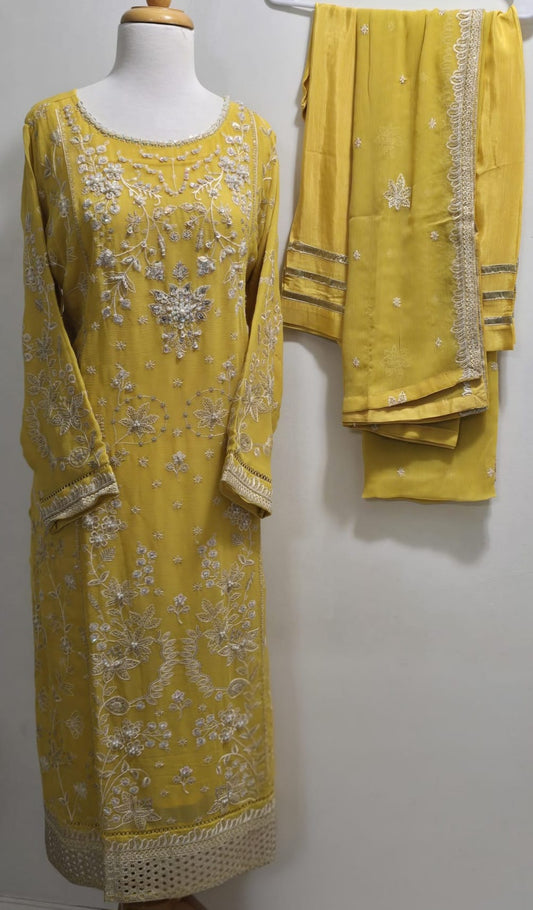 Chiffon Embroidered 3pc Suits (Long Shirt)