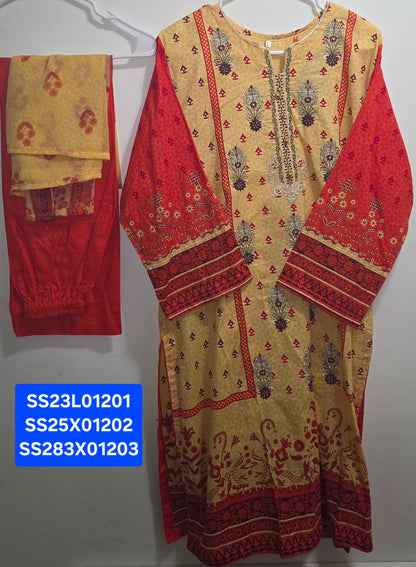 Lawn 3pc Suit with Chiffon Dupatta