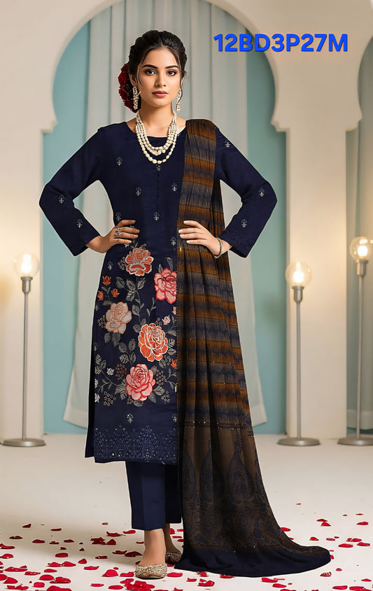 Peachwool Embroidered Suit With Pashmina Kashmiri Shawl