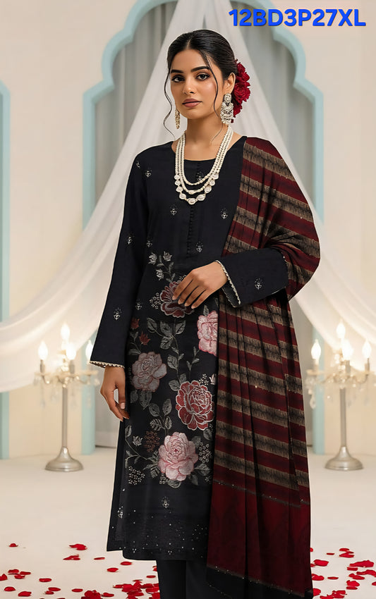 Peachwool Embroidered Suit With Pashmina Kashmiri Shawl