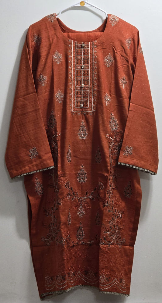 Heavy Embroidered 3pc Suit With Velvet Chamki Strips