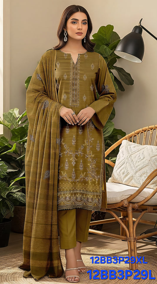 Heavy Embroidered 3pc Suit With Velvet Chamki Strips