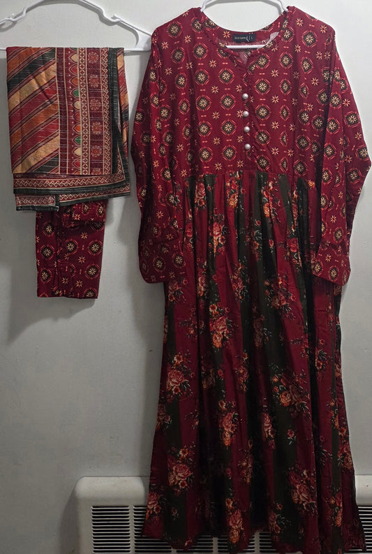 Bin Saeed Lawn 3pc Frock Suit