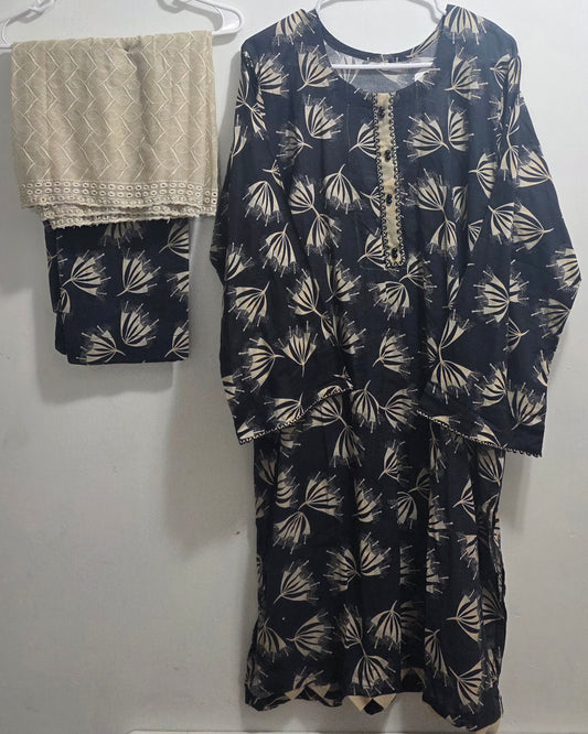 Lawn 3pc Suit with Chickenkari Dupatta