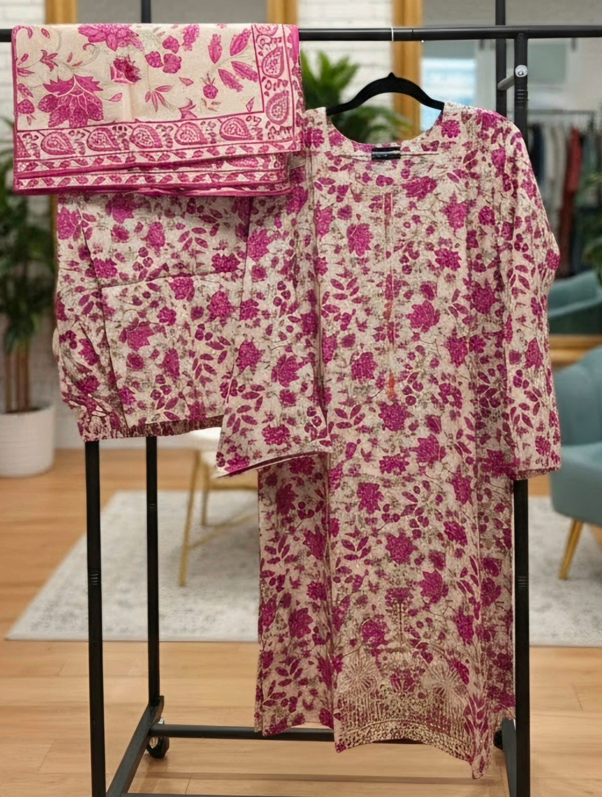 Linen Embroidered 3pc Suit