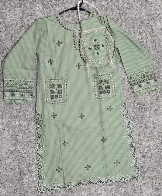 Girls Embroidered Suit With Pouch